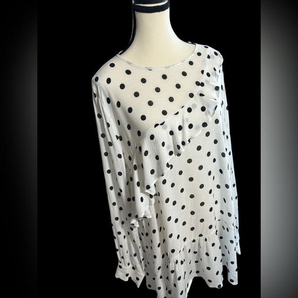 Pleione Black and White Polka Dot Ruffle Blouse - Picture 2 of 6